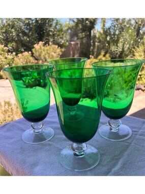 Lenox Emerald Green Water Goblets 7" Tall Set Of 4 Traditional Holiday Core Gift